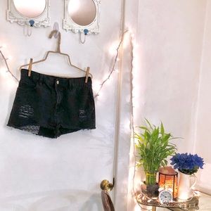 Black Denim High-Waisted Shorts